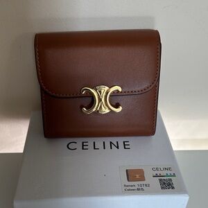 Celine Brown Leather Wallet with Gold Clasp
